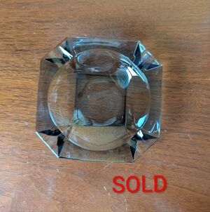Vintage MCM Smoky Gray Glass Ashtray. Faceted geometric design. Measures 5 x 5"